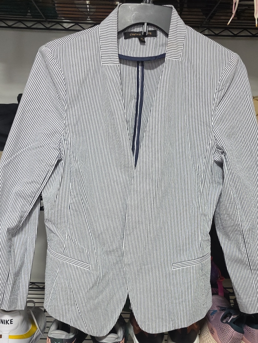 Cynthia Steffe Navy and White Pinstripe Blazer